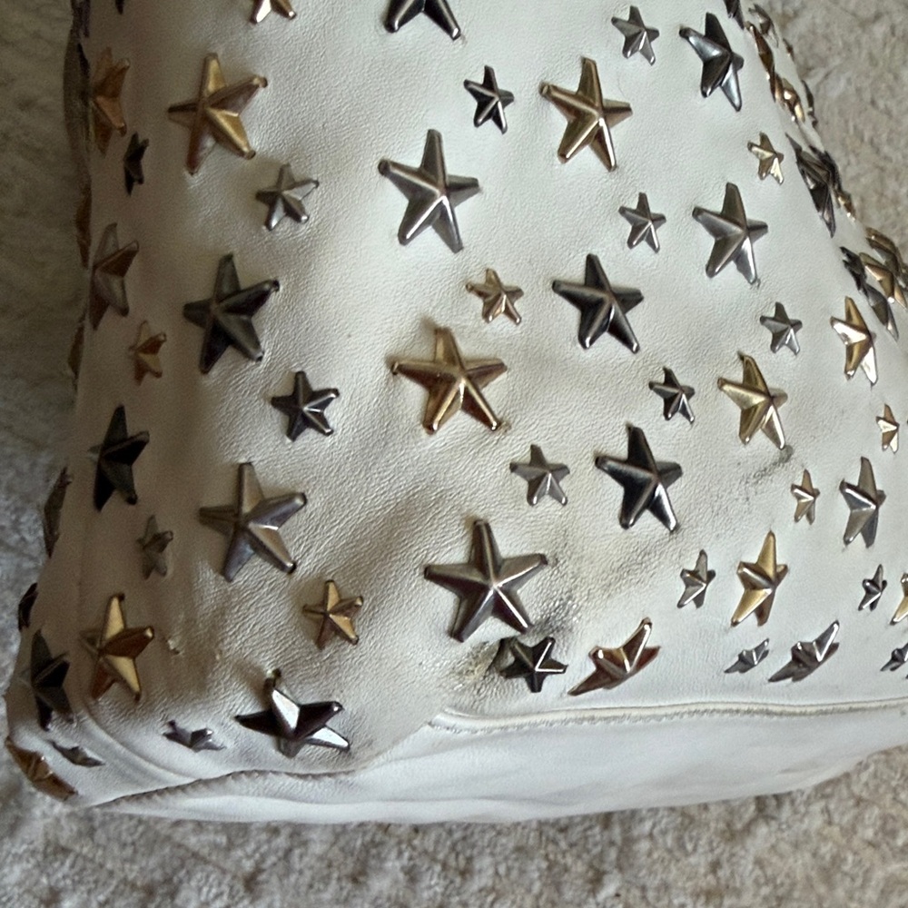 Jimmy Choo White Leather Gold, Silver, Gunmetal Star Studded Tote Bag - Picture 12 of 15